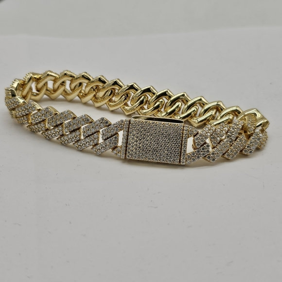 GUU Shop 925 Sterling VVS Real Moissanite Wide Prong Cuban Bracelet 8" L Men's - Picture 9 of 10